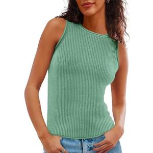 Imily Bela Womens Sleeveless Sweater Vest Casual Crewneck Loose Fit Knit Tank Tops Lightweight Trendy Summer Ribbed Pullover, S
