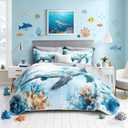 UEVBF Coastal Bedding Quilt Sets King Size,Summer Blue Sea Turtles Jellyfish Nautical Bedding Quilt with 2 Pillowcases,Beach Themed Soft Lightweight Quilted Set.