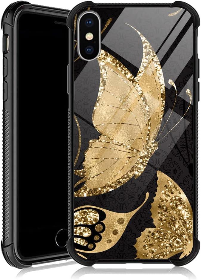 DJSOK iPhone XR Case, Golden Butterfly iPhone XR Cases for Women Girls,Design Pattern Back Bumper Shockproof Anti Scratch Reinforced Corners Soft TPU Case