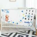 Mindsoft Sleeping Bear Monthly Baby Milestone Blanket Bear Star Balloon Flannel Blanket Boy Newborn Infant Swaddle Growth Baby Frame for Boys Girls Nursery (Blue)
