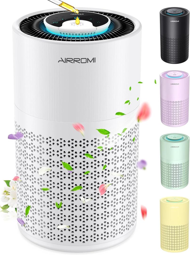 AIRROMI Air Purifier for Bedroom with HEPA 3-in-1 Filter, Pet Air Purifier for Home Cat Pee Smell, Covers Upto 990 Ft, Quiet 360 intake Air Cleaner for pet hair,allergies,Dust,Smoke A2001 White 