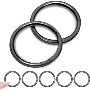 CooBigo 10Pack 2"" Large Round Carabiner Clips, Metal Spring O Rings for Organizer Key Rings, Paracord Keychain Lanyard, Pet Chains, Purse Hardware, Key Snap Hooks DIY Accessory (Black)