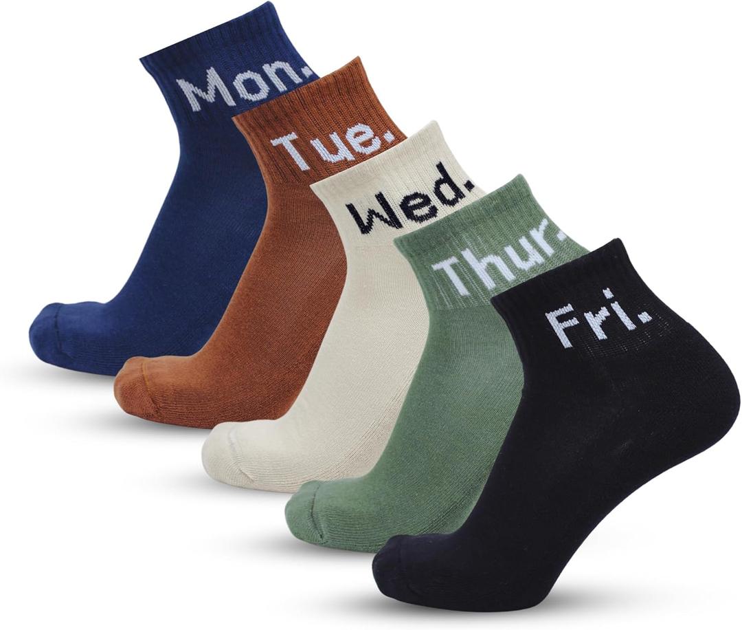 Days of the Week Socks, Ankle Socks for Men, Daily Gym Socks, Weekdays Quarter Socks, Athletic Running Breathable Sports Socks, Colorful Half Walking Socks for Daily Exercise