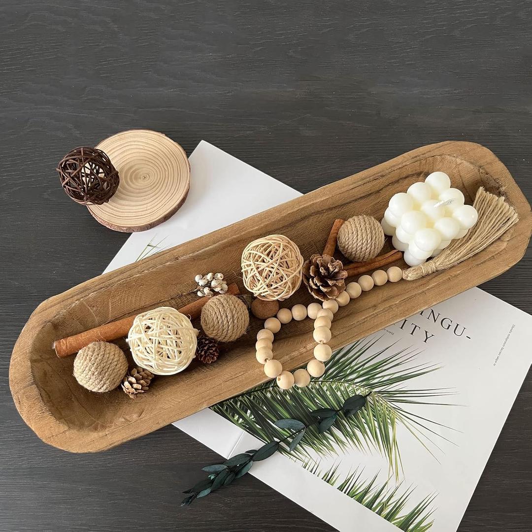 Wooden Dough Bowls DecorativeRustic Bread Long Bowls Decor Wood Tray, Hand Carved For Table Centerpiece Decor, Home Decor (20 * 6 * 2 inch Brown)