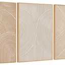 Zessonic Neutral Minimalist Textured 3D Wall Art Abstract Hand-Painted Framed Wall Decor Geometric Artwork Canvas Paintings- Living Room Bedroom Office - Modern Boho Neutral Line 16"x24" 3 piece