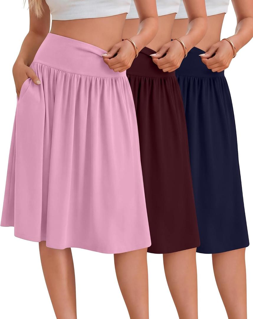Ficerd 3 Pack Women's Midi Skirts Summer (Blue, L)