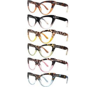 6 Pack Fashion Cat Eye Reading Glasses for Women Blue Light Blocking Oversized Spring Hinges Computer Readers (6 Mix Color-4, 1.25, Diopters)