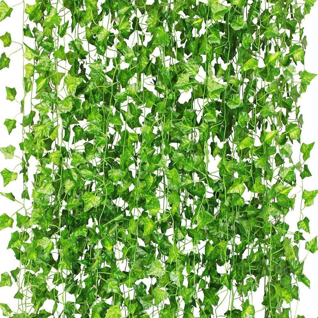 CQURE 36 Pack 252Ft Artificial Ivy Garland, Green Silk Leaves, 1.5-1.8 Inch Diameter, 7 FT Long Vines, 80 Leaves Each, Decor for Weddings, Home, Garden
