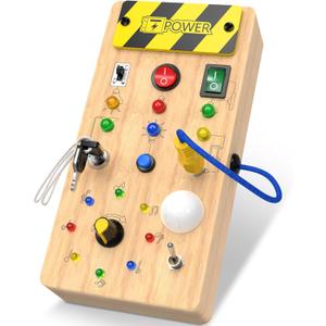 Montessori Toddler Toys-Baby Wooden Busy Board-Sensory Toys with Light Switch-Baby Travel Toys-Preschool Educational Learning Activities Toys-Gifts for Boys Girls Ages 1 2 3 4+ Year Old