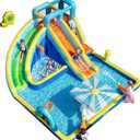 Inflatable Water Park for Kids, 16.4 ft × 14.1 ft Large Backyard Water Slides with Dual Slides, Dual Water Guns & Climbing Wall for Outdoor