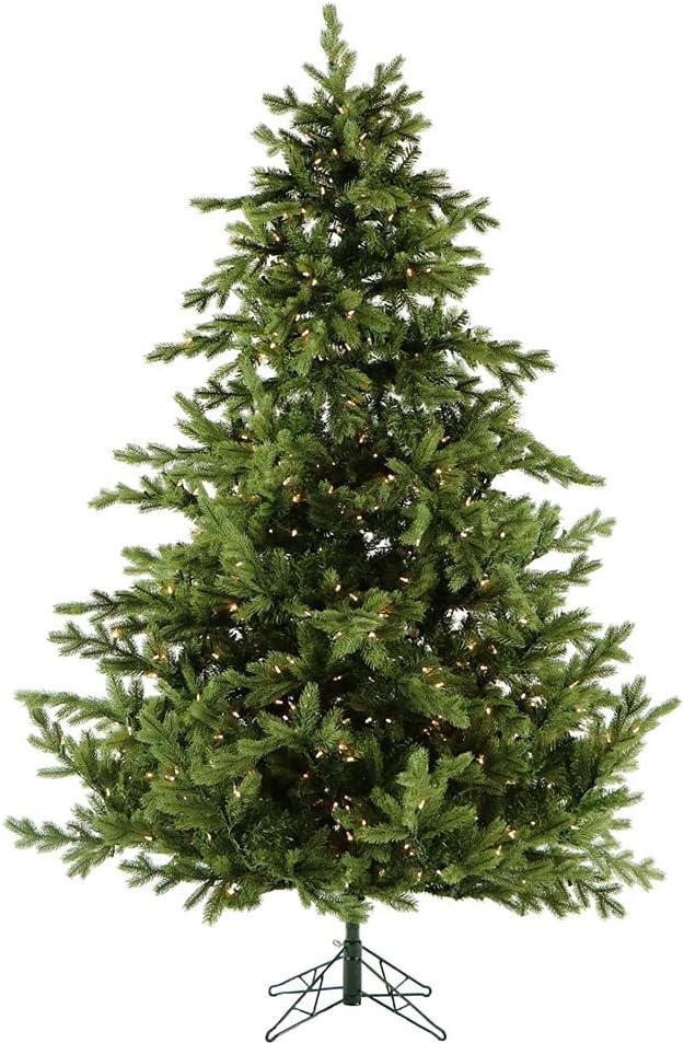 Fraser Hill Farm Woodside Pine Christmas Tree, 7.5 Feet Tall, Artificial Tree with Metal Base Includes White Incandescent Smart Lights, Artificial Holiday Tree Easy to Set Up and Easy to Connect (Clear Smart String Lighting)