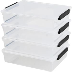 Morcte 6 Qt Clear Plastic Storage Bins with Lids, Plastic Stackable Storage Container with Latch Lids, Arts or Crafts Supplies Storage Containers for Home, Office, 4 Pack