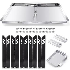 Grill Grease Tray Replacement Parts for Dyna Glo DGF493BNP, DGF510SBP, Backyard Grill BY13-101-001-12, BY14-101-001-02 and BHG Grill Parts, Adjustable 24''-30'' Gas Grill Drip Pan, Heat Plate Shields.