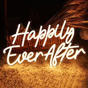 SYLHOME Happily Ever After LED Neon Light Sign Wedding Party Birthday Neon Art Wall Sign Decor USB Bedroom Home Pub Decor Valentine's Day Night Light 5V Warm White 15.75"X9.2"