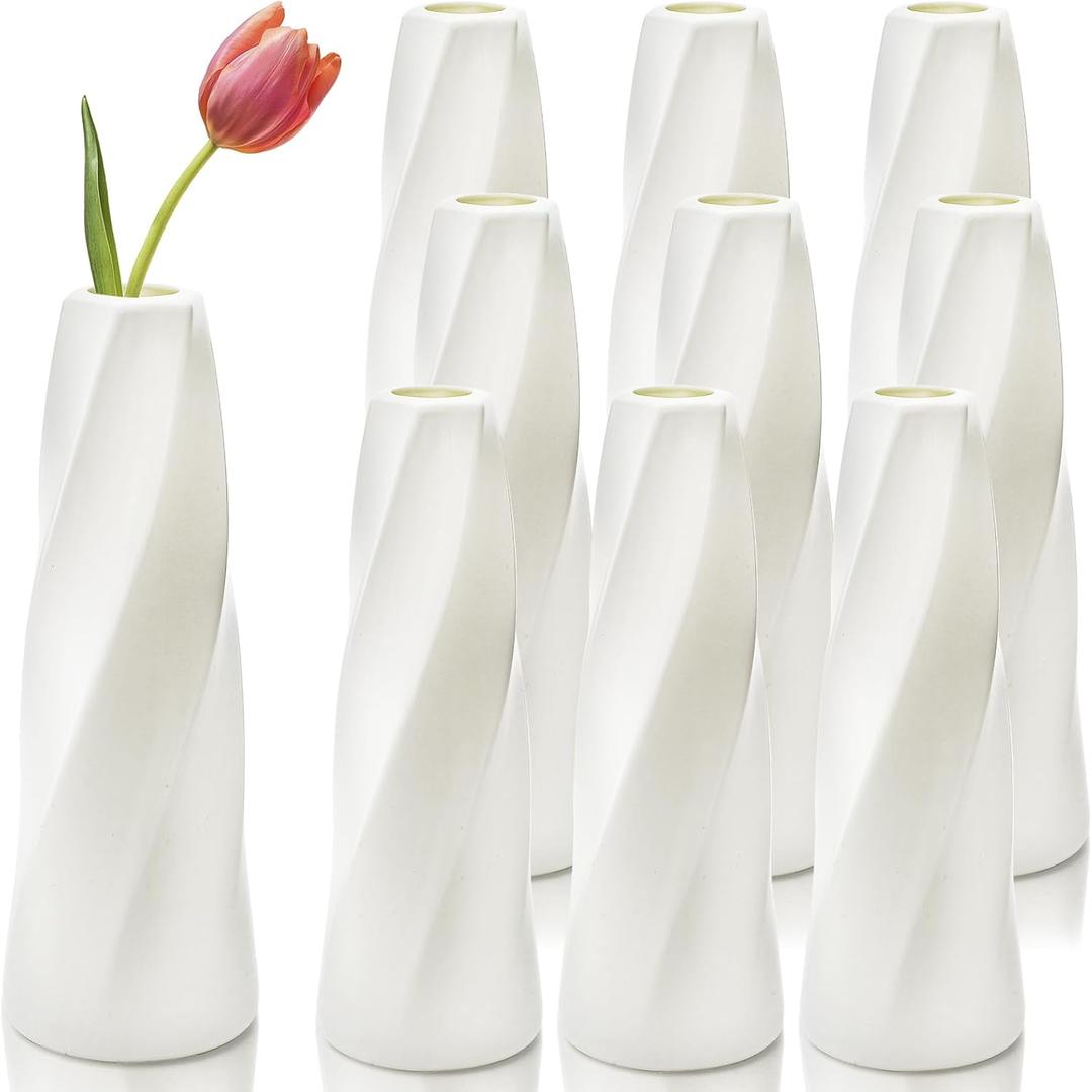 10 Pack Composite Plastic Flower Vases Bulk, 8" Ivory Modern Style Vases for Centerpieces, Small Unbreakable Bud Vase, Tall Conic Floral Vase for Bouquet Home Decor Wedding Party Dinner Table