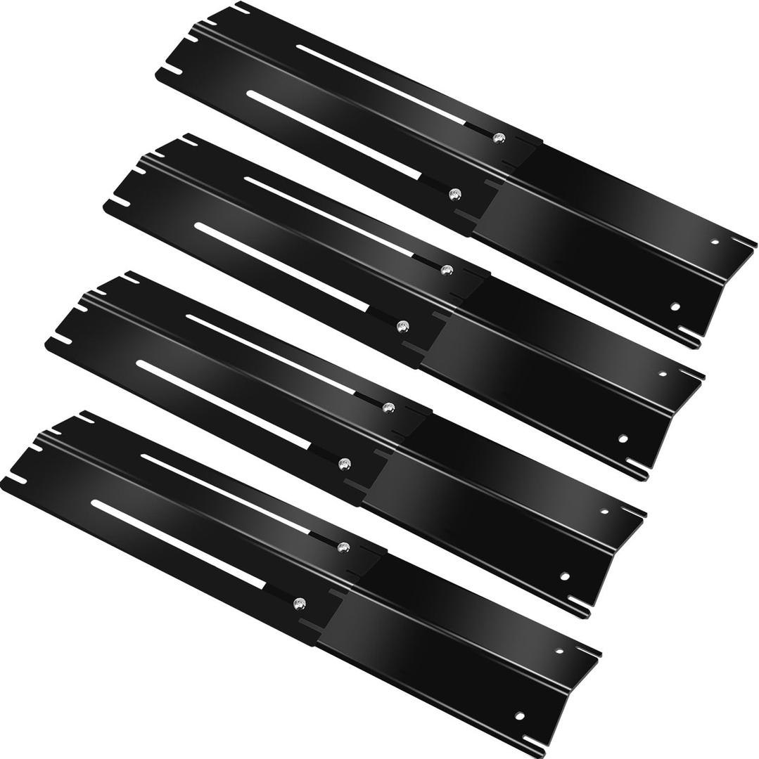 13.5-25 Inch Universal Adjustable Grill Heat Plates Shields Tents for Charbroil Nexgrill Dyna Glo Uniflame Backyard Chargriller, 4 Pack Porcelain Steel Flavorizer Bars Flame Tamer Burner Covers Plates