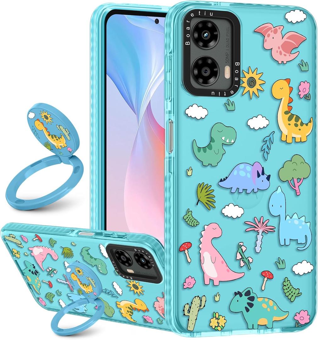 Boaretiu Cute Kawaii Case for Motorola Moto G 5G 2024 with Stand - Fashion Cool 360 Rotate Ring Holder Kickstand Design for Women Girls Boys Teens Girly Case for Moto G 5G, Dinosaur