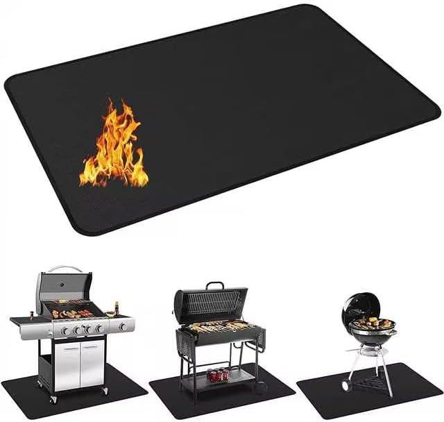 Protebox 48 x 30 inch Under Grill Mats for Outdoor Grill, Double-Sided Fireproof Deck and Patio Protector Mat, BBQ Mat for Under BBQ, Waterproof Oil-Proof Grill Floor Pads Fire Pit Mat Fireplace Mat