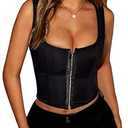 SOFIA'S CHOICE Women Lace Up Corset Top Sexy Tie Back Overbust Bustiers Crop Tank Tops Black Medium