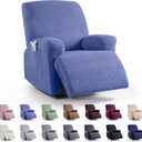 KinCam Recliner Covers, Stretch Reclining Chair Covers, Recliner Sofa Slipcovers Stripe Jacquard Recliner Couch Covers Furniture Protector Covers for Pet Kid (1 Seater, Lake Blue)