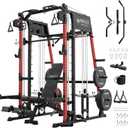 Mikolo M4 2.0 Smith Machine, 2200lbs Squat Rack with LAT-Pull Down System & Cable Crossover Machine, Training Equipment with Leg Hold-Down Attachment (Red)