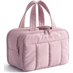 BAGSMART Travel Toiletry Bag, Puffy Large Toiletry Bag for Women, Lightweight Cosmetic Makeup Bag Organizer with Handle for Traveling, Accessories, Essentials, Toiletries (Purple)