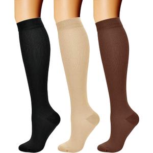 CHARMKING Compression Socks for Women & Men Circulation (3 Pairs) 15-20 mmHg is Best Support for Athletic Running Cycling (Small-Medium, 08 Black/Coffee/Beige)