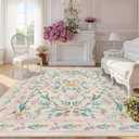9x12 Pink Floral Washable Rug for Girls Bedroom,Soft Boho Area Carpet for Living Room, Nursery, Playroom, Non-Slip & Easy to Clean