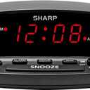 SHARP Digital Alarm Clock with Keyboard Style Controls, Battery Back-up, Easy to Use with Simple Operation, Black Case with Red LED Display