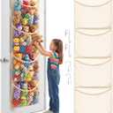 Over The Door Stuffed Animal Storage, Cotton Toy Organizer for Storage Plush Toys,Baby Supplies, Stuffed Animal Holder with 4 Large Pockets, Hanging Door Organizer for Nursery, Bedroom, Kids Room (Normal, Beige)