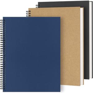 Dynta 3Packs Large Spiral Notebooks 8.5 "x 11" Lined College Ruled Journals for Work, School, Good for Students and Office, 160 Pages/80 Sheets with 100 GSM Lined Paper(3 Colors) (Brown,Black,Blue)