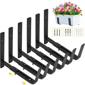 LukLoy Window Planter Box Brackets, 6 Pack Adjustable Heavy Duty Wall Mount Window Flower Boxes Outdoor with Bracket (6 to 12 in), with 70lbs Capacity, Black