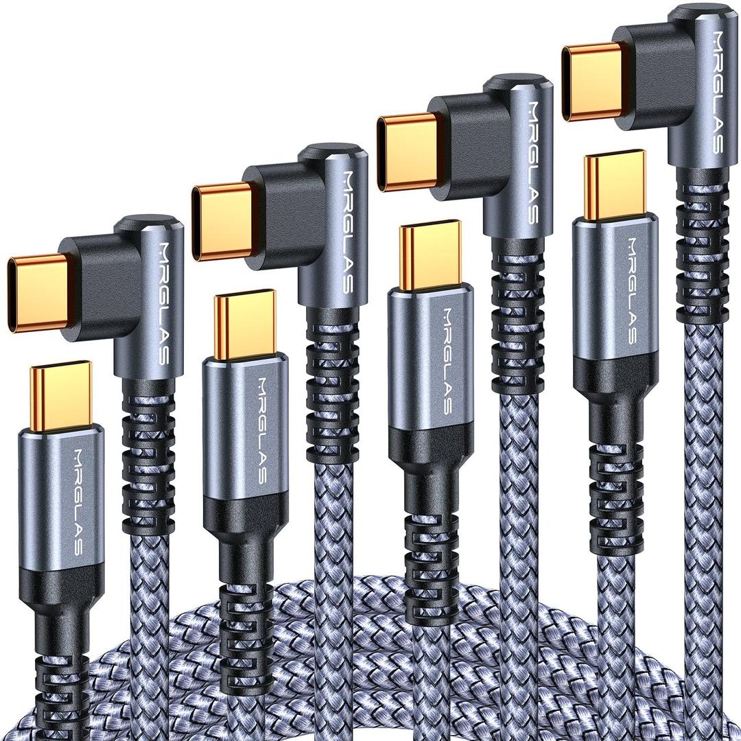 MRGLAS USB C to USB C Cable 60W [4-Pack, 10+6.6+3.3+1.6FT][90, Gold-Plated] Type C Charger Fast Charging for iPhone 16 Pro Max 15 Plus, USB C Charger Cable for Samsung S25 S24,iPad Pro,MacBook Pro (Grey)