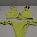 ZAFUL Women's Ribbed O-Ring String Bikini Swimsuit Cheeky Thong Swimwear Two Pieces Bathing Suit (Medium, 34_grass Green)