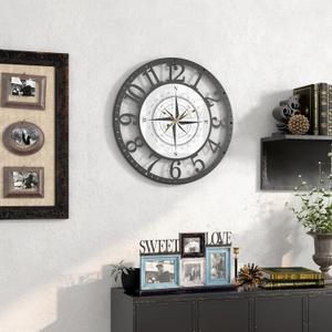 Modern Wall Clock, 16 Inch Tempered Glass Compass Pattern Dial Wall Clock Metal Frame Silent Non Ticking Wall Clocks (3. XX-Large(16 IN))