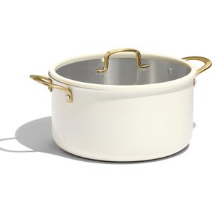 CAROTE 8QT Full Clad Tri Ply Stainless Steel Stock Pot with Lid, Kitchen Stockpot Soup Pot, Outer Ceramic Layer, Even Heating, All Stoves Compatible, Oven & Dishwasher Safe, Stay Cool Handle, White, 8 Quarts