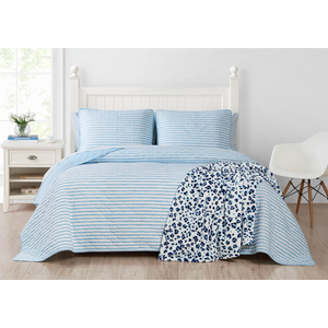 Queen Quilt Set, Reversible Cotton Bedding with Matching Shams, All Season Home Decor (Double Stuff Blue, Queen)