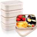 Honeydak 4 Pcs Silicone Bento Box Reusable Silicone Bento Lunch Container for Adults Microwave Dishwasher Freezer Safe 3 Compartment (Beige)