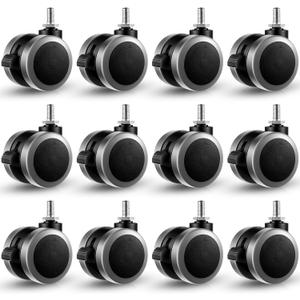 12 Pcs 2 Inch M8 Threaded Caster Office Chair Replacement Wheels Bulk Height Adjustable Lockable Swivel Caster for Chair Standing Mobile Desk Luggage Accessories