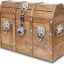 Handmade Pirate Treasure Chest with Lock and Keys - 16 x 12 Inch Vintage Wooden Storage Trunk with Hinged Lid - Antique Storage Decorative Box Made of Strong and Durable Mango Wood (Brown)