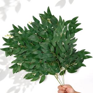 12Pcs Artificial Italian Ruscus Greenery Stems23" Silk Fake Hanging Plants Spray with Green Leaf Faux Greenery Decoration for DIY Wedding Arch, Bouquet,Home Decor, Vase Filler