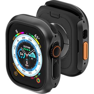 MAGEASY Aircraft-Grade Aluminum Rugged Case for Apple Watch Ultra 3, Ultra 2, Apple Watch Ultra 49mm | 2 in 1 Metal Hard Shell with Shockproof Inner Bumper for Max Protection, Odyssey - Midnight Black