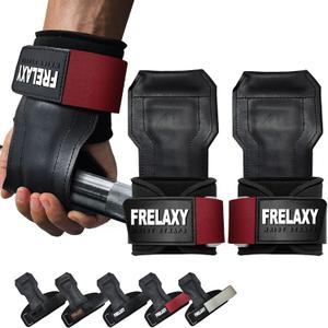 Frelaxy Lifting Wrist Straps, Rubber Weight Lifting Grips with Non-Slip Palm & Wrist Wraps Support for Deadlifts, Pull Ups, Rows, Heavy Powerlifting, Lat Pulldowns (One Size, Red)