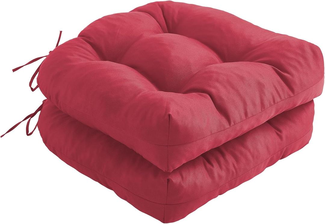IPYNBAP Outdoor Chair Cushions Set of 2, Patio Chair Cushions with Ties, 19x19+5 Tufted Outdoor Seat Cushions, Waterproof Patio Furniture Cushions, Outdoor Dining Chair Pads, Burgundy