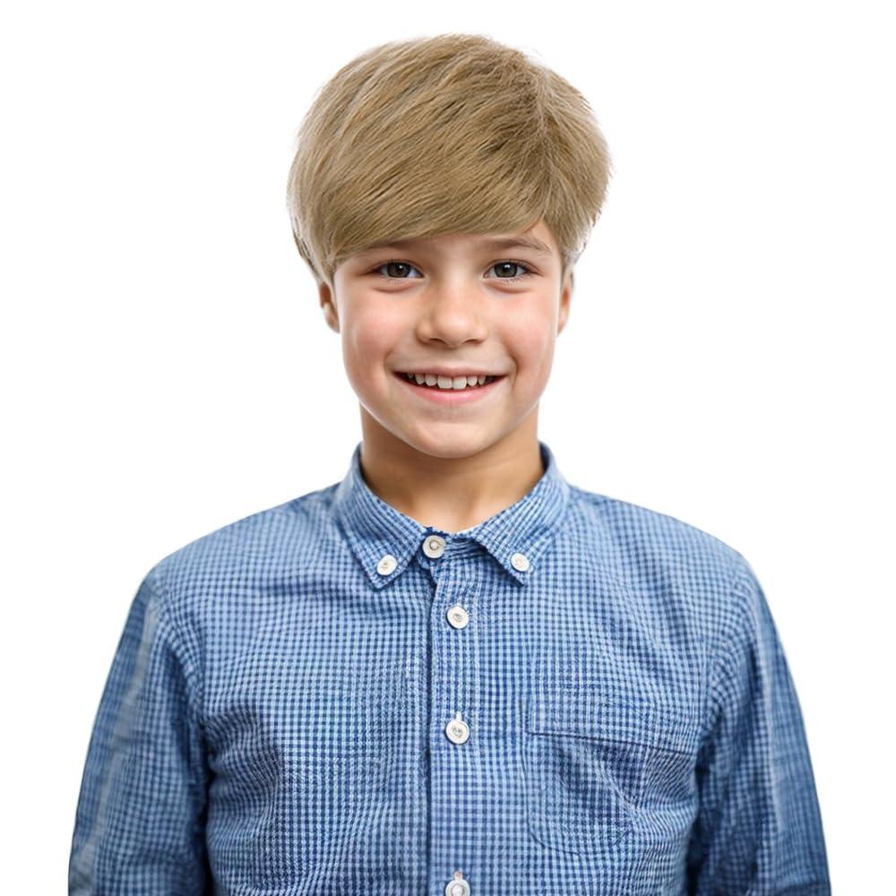 Child Blonde Wig for Boys Kids Short Blonde Straight Wig Heat Resistant Synthetic Wigs with Cap