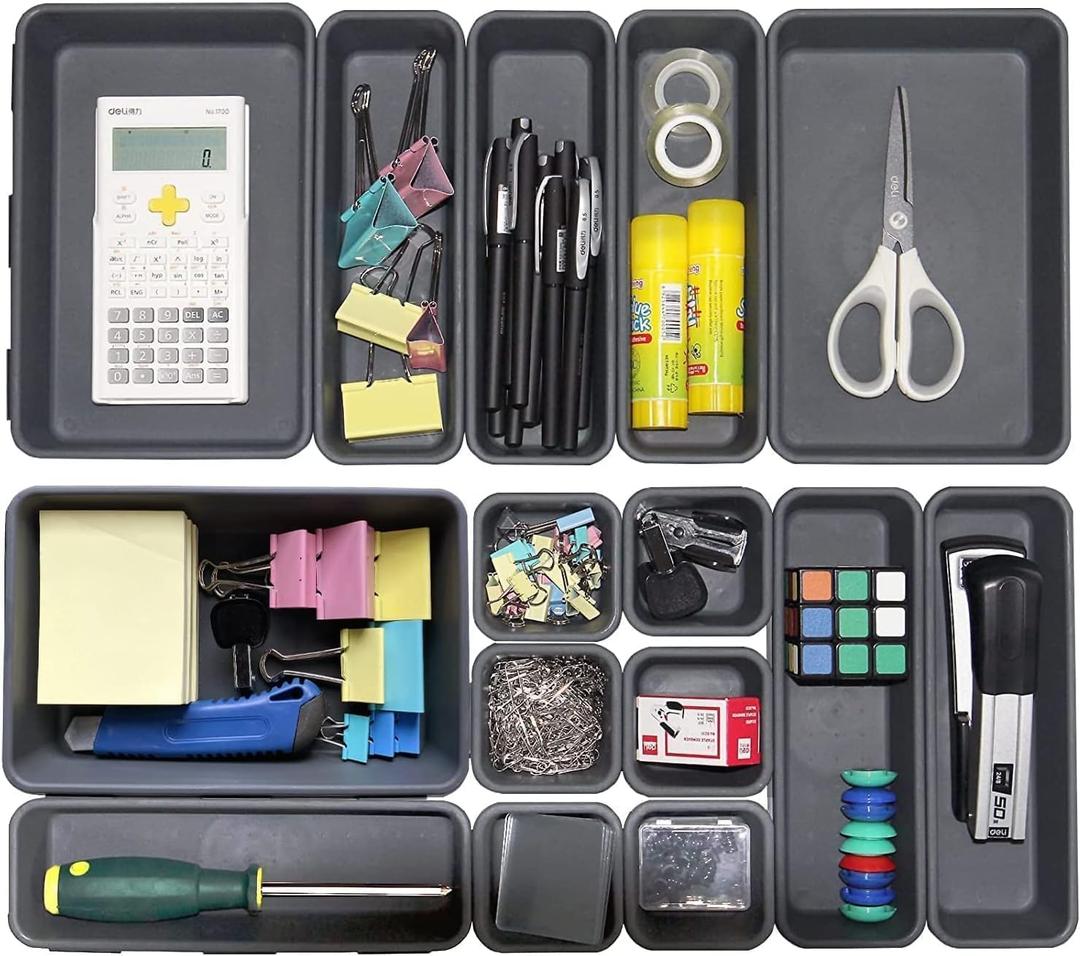 Kutesna 15 PCS Interlocking Desk Drawer Organizer Separator for Office,Bathroom,Kitchen,MakeupBlack