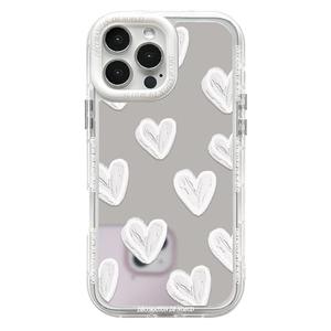 NITITOP Compatible with iPhone 16 Pro Case Cute Glossy Mirror Love Heart Pattern for Women Girls White Frame Design Shockproof Silver Protective Phone Cover - White Heart