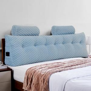 Wedge Headboard Pillow - Bed Wedge Pillow for Headboard Triangular Headboard Pillow with Neck Roll Pillow-Large Bolster Pillow for Sitting in Bed Backrest Positioning Support (Blue,76x8x20 Inches) (King)