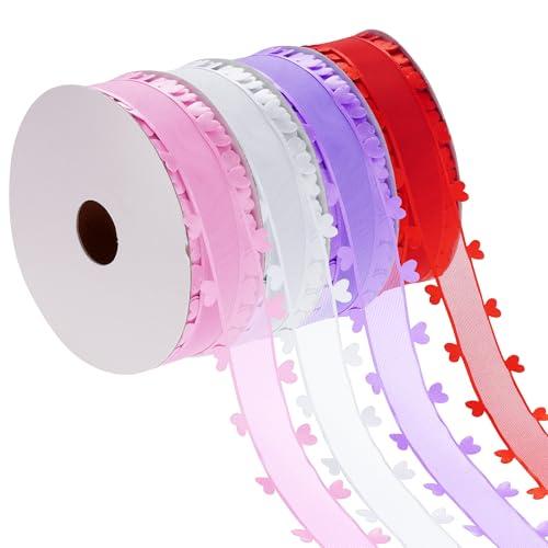 jiebor Heart Ribbon Valentine Chiffon Organza Ribbon for Mother's Day Wedding Gift Wrapping Party Decoration Hair Bows Making Craft Sewing 80 Yard (Red, Pink, Purple, White)