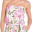 R&M Richards Women's Strapless Floral Jumpsuit W/Waist Tie Sash & Pocket | Relaxed Fit Romper for Casual Daytime Occasions, Pink WhiteSize 6